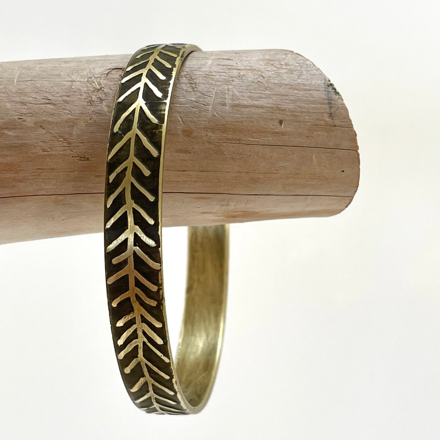 "Fishbones" Brass Bangle