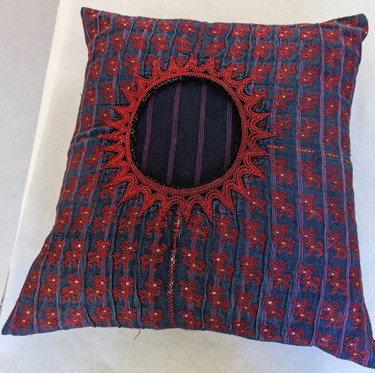 Huipil Pillow, Navy & Maroon