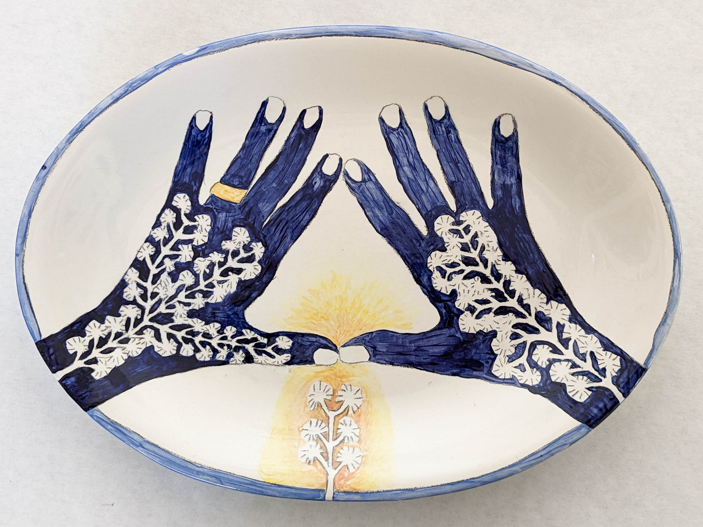Blue Planting Hands Platter